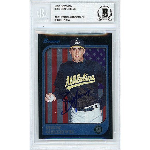 Ben Grieve Oakland A's Signed 1997 Topps Bowman Baseball Card Beckett Autograph - Picture 1 of 5